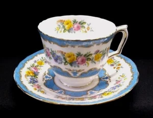 Crown Staffordshire England Blue Lyric Tunic Cup & Saucer Fine Bone China - Picture 1 of 12