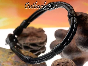 HANDMADE Genuine Leather & Black Onyx Armband Wristband Men Bracelet 2B-776 - Foto 1 di 6