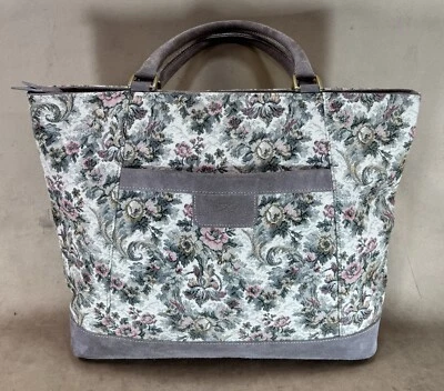 VINTAGE FRENCH LUGGAGE CO "GRAY ROSE" SUEDE TAPESTRY USA Made 16” Tote Bag Rare - Image 1 of 4