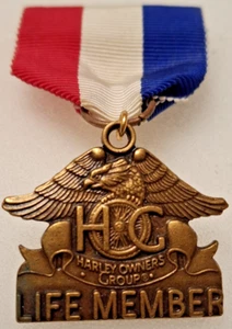 Harley Davidson Harley Owners Group HOG Life Member 70s Pin & Ribbon Biker Weste - Bild 1 von 3