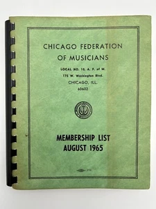 Chicago Federation of Musicians Members List August 1965 Local No. 10 A.F. of M. - Picture 1 of 14