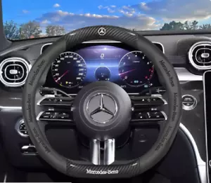 15" PU Leather+Carbon fiber Steering Wheel Cover For Mercedes Benz A B C-Class - Picture 1 of 10