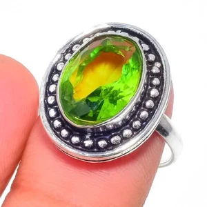 Green Peridot Gemstone Handmade 925 Sterling Silver Jewelry Ring Sz 8.5(US) - Picture 1 of 1