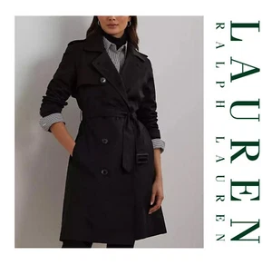 Lauren Ralph Lauren Womens Black Double Breasted Belted Trench Coat Size PS - Picture 1 of 11