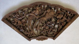 Vintage Antique? Chinese Wood Hand Carving Long Tail Birds Wall Art - Picture 1 of 3