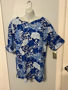 NWT Style&co Blue Floral Multi Top/Tee with Elbow Cuff Sleeve Plus Size 3X - Picture 1 of 3