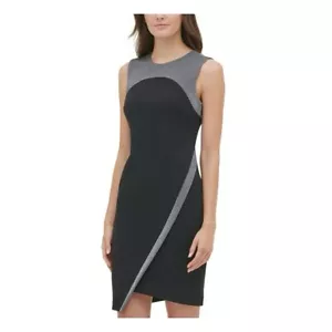 NWT Tommy Hilfiger Asymmetrical Faux Leather Trim Cocktail Dress Size 6 - Picture 1 of 7