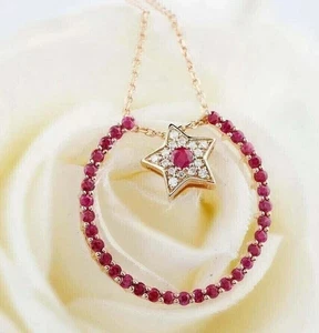 2Ct Round Cut Lab Created Red Ruby Women's Circle Pendant 14K Yellow Gold Plated - Picture 1 of 4