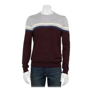APT 9 WOOL Blend Sweater Slv Gray Burgndy Crew Men SZ L - Picture 1 of 8