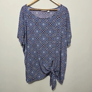 Susan Graver Damen blau flüssig Strick Top Größe 4X Kurzarm seitlich zum Binden Stretch - Bild 1 von 10