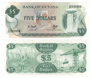 Guyana 5 Dollars (ND/1992) - Zuckerrohr/Kran/p22f.2/Sig. 9 UNC - Bild 1 von 3