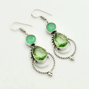 Peridot Chalcedony Gemstone Handmade Drop Dangle Earrings Jewelry 1.8" AE-79971 - Picture 1 of 1