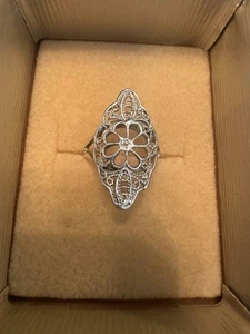 Schöner antiker filigraner Ring Sterling Blumen 5,5 denke ich. - Bild 1 von 5