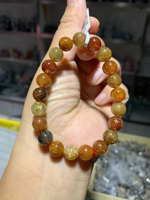 9mm Natural Color hair Rutilated Quartz Crystal Beads Bracelet - Image 1 of 3