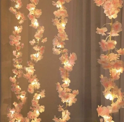 1set Simulation Pink Cherry Blossom Vine Lights With 30 LED Lights, Perfect Gift - Image 1 of 3