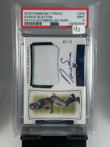 2019 NATIONAL TREASURES DARIUS SLAYTON GREEN JERSEY NUMBER PATCH AUTO /86 PSA 9 - Picture 1 of 2