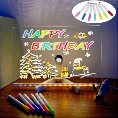 LED Acrylic Dry Erase Board A4 – DIY Glowing Night Light with 7 Color Markers - Image 1 of 4