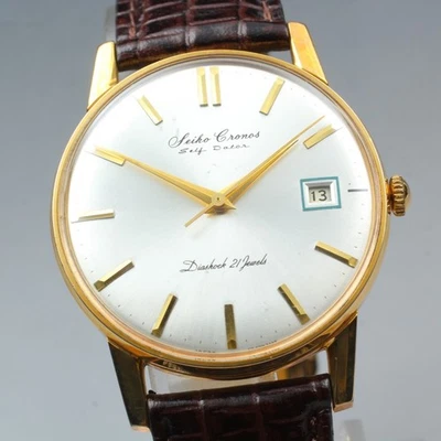 [N MINT] SEIKO Cronos Self Dater J15010E Gold Filled Men's Manual Watch JP U820 - Image 1 of 4