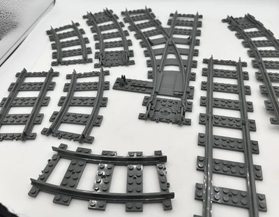 LEGO City Train Track Lot 8 Pieces Curved Straight Switch Bundle Gray Non Power - Image 1 of 4