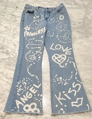 Vintage Y2K Stephen Hardy Squeeze Jeans Womens 7/8 Graffiti Flare Bell Bottom - Image 1 of 4