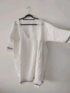 Meg By Design Shift Dress Size S (Oversized) White 100% Linen Dress Pockets - Picture 1 of 10