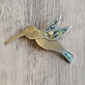 Vintage Alpaca Silver & Abalone Hummingbird Brooch - Picture 1 of 6