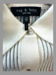 Rag Bone DORIT Button Down Ribbed Sheer Stripes Sweater  Merino Wool EXTRA SMALL - Picture 1 of 4