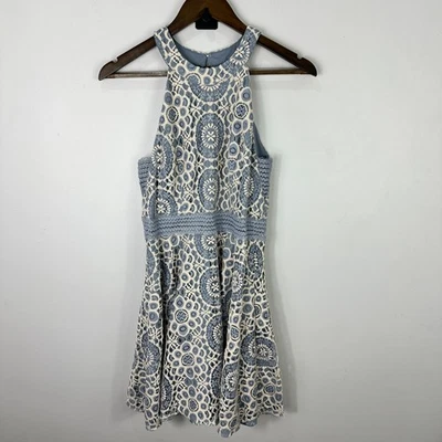 City Triangles XL Blue Lace Overlay Fit & Flare Dress Crochet Boho Cottagecore - Image 1 of 4