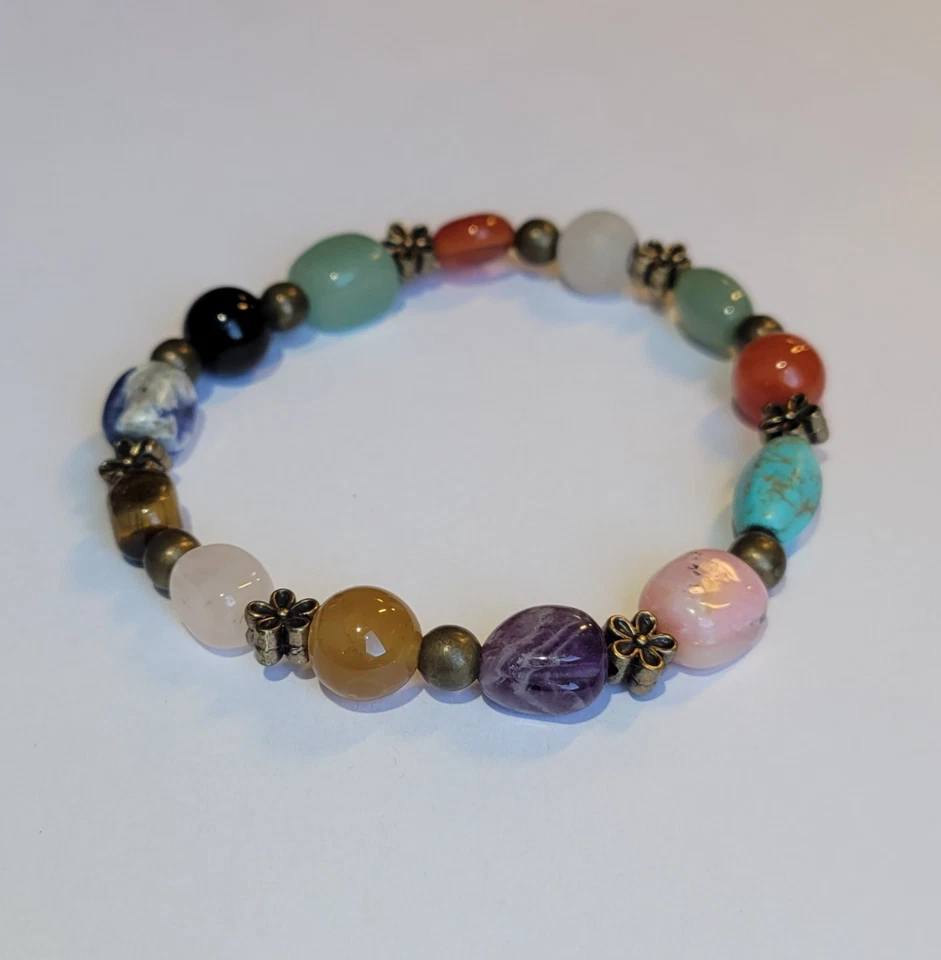 Amethyst Chalcedony Sodalite Agate Tigers Eye Gemstone Stretch Bracelet 7.5 Inch - Image 1 of 4