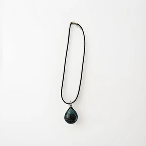 Black Blue Green Blown Glass Necklace Pendant on Leather Cord Signed by Artist - Picture 1 of 7