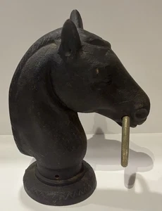 Vintage Cast Iron Horse Head Hitching Post Topper Brass Ring - Picture 1 of 24