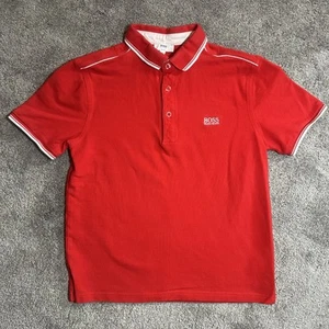 Hugo Boss Polo Shirt Boys 12 XS Red Slim Fit Logo Cotton T-Shirt Graphic Print - Picture 1 of 11