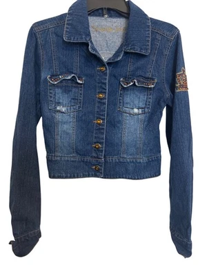 Vintage Squeeze Womens Cropped Denim Jacket With Crown Embellishment - Image 1 of 4