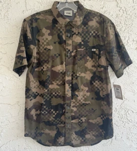 VANS Shirt NWT Green Camouflage Short Sleeve Cotton Button Front NEW Mens Size S - Picture 1 of 6