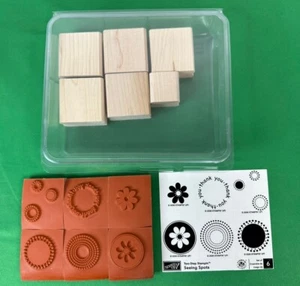 STAMPIN UP 6er Set SICHTSTELLEN Gummi Holz Stempel Kreise-Blumen-Danke - Bild 1 von 5
