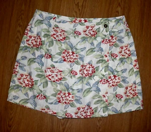 LizWear Womens SKORT Shorts 16 XL Linen Cream FLORAL Red Blue Green Golf Casual - Picture 1 of 14