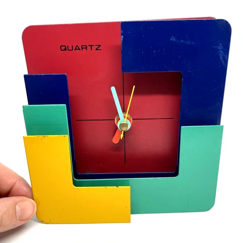 Color Block Stacked Quartz 1980s Postmodern Memphis Style Enamel Table Clock Cover