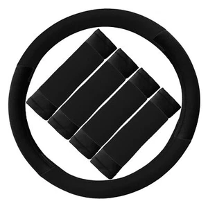 FH Group Black Cloth Rubber Molded Steering Wheel Cover - Picture 1 of 3