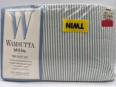 NIP Vintage WAMSUTTA Soft & Easy TWIN Sheet Set 3pc Green White Stripes NEW - Image 1 of 4