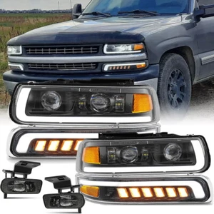 LED Headlights Bumper Fog Lights Combo For 99-2002 Chevy Silverado 00-06 Tahoe - Picture 1 of 16