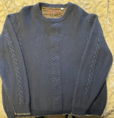 Robert Graham Fulton Chain Knit Crew Neck Sweater Wool Cashmere Navy 2XL — 第 1/4 张图片