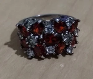 GRANAT/FALSCHER DIAMANT CLUSTERRING, 925 DAMEN GRÖSSE 7 - Bild 1 von 5