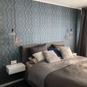 Metallic copper navy geometric wallpaper non woven grey shimmer Paste the wall - Picture 1 of 4