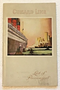 Tarjeta de lista de pasajeros RMS Berengaria 1925 berlina Cunard Line Guggenheim, Van Alen - Imagen 1 de 11