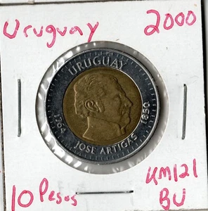 Coin Uruguay 10 Pesos 2000 KM121, bimetallic - Picture 1 of 2