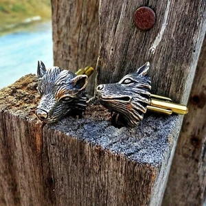 Wolf Cufflinks Handmade Wolf Fenrir Jewelry Gift For Him - Picture 1 of 3