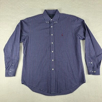 Ralph Lauren 正装衬衫男式 16 34/35 蓝色绿色紫色雅茅斯纽扣复古 — 第 1/4 张图片