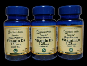 Puritan's Pride VITAMIN D3 5000 IU 125 mcg 3x100= 300 Rapid Release Softgel 4/27 - Picture 1 of 24