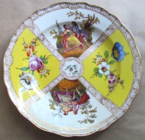 VINTAGE MEISSEN WATTEAUESQUE YELLOW PANELLED 9½" PLATE (10802) - Picture 1 of 6