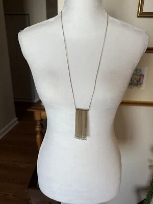 Banana Republic Gold Tone Bar Fringe / Tassel, Necklace, Signed, 15-18” Long - Image 1 of 4
